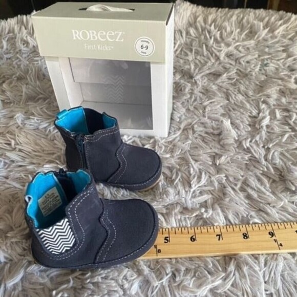 Robeez First Kicks Maddox Navy Leather Boot 6-9 Months Zipper New - Picture 7 of 16